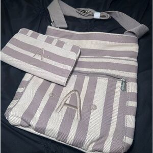 Custom “A” embroidered crossbody bag with matching wallet